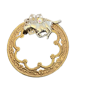 Gold and Silver Horse Brooch With Little Tiny Stone